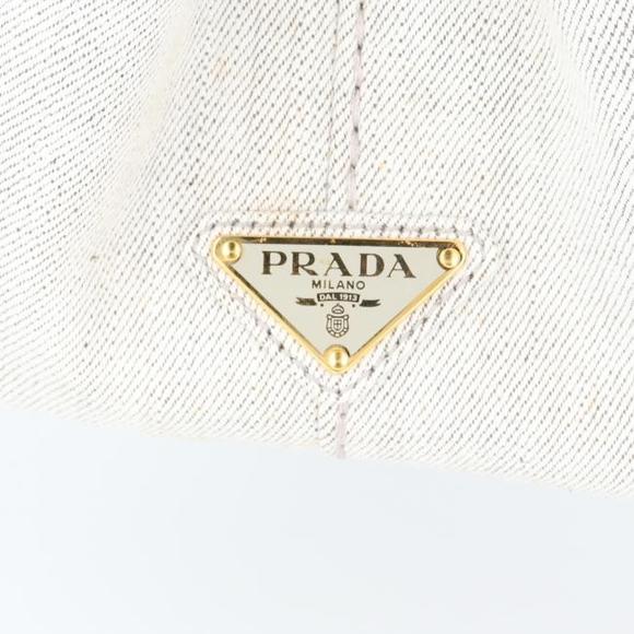 PRADA CANAPA Tote BIANCO Light Grey Leather Denim White Bag Shoulder Bag h - Picture 10 of 16
